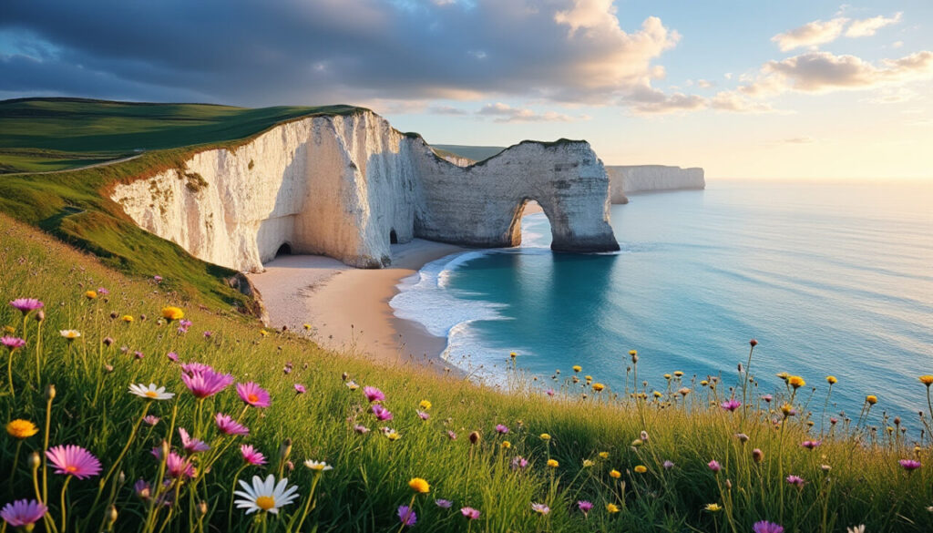 découvrez les falaises d'étretat, un joyau naturel de la normandie. plongez dans un paysage époustouflant où la mer rencontre les majestueuses formations rocheuses, symbole de la beauté côtier française. parfait pour les amoureux de la nature et les aventuriers en quête d'émerveillement.